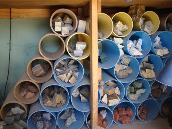 Raw stones stacked in tubes